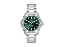 TAG Heuer Aquaracer Professional 200 Solargraph Quarz Edelstahl 40mm grünes Zifferblatt Metallband – Herrenuhren Uhr mit Datum aus Edelstahl. Das Gehäuse ist rund und silber. Das Edelstahlarmband ist silber. Das Zifferblatt ist ein Index in grün.