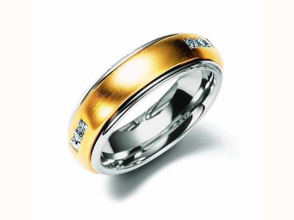 Meister Ring Girello Drehring Gelbgold mit Weißgold – Ringe Trauring mit Besatz aus 750 Gelbgold/Weißgold.