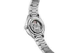 TAG Heuer Carrera Date Automatik Edelstahl 29mm blaues Zifferblatt mit Brillanten Metallband – Damenuhren Uhr mit Datum aus Edelstahl. Das Gehäuse ist rund und silber. Das Edelstahlarmband ist silber. Das Zifferblatt ist ein Index in blau. – Ansicht 2