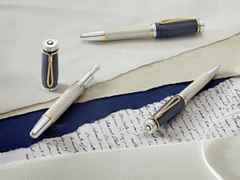 Montblanc Writers Edition                    2024: Jane Austen Limited Edition  3er Set – Schreibgeräte Füllfederhalter in beige und aus 750 Gelbgold, Edelharz, Metall, platiniert, rhodiniert und vergoldet. – Ansicht 7
