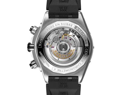 Breitling Super Chronomat B01 44 Edelstahl schwarzes Zifferblatt schwarzes Kautschukband – Herrenuhren Chronograph aus Edelstahl. Das Gehäuse ist rund und silber. Das Kautschuk / Kunststoff / Silikon Armband ist schwarz. Das Zifferblatt ist ein Index in schwarz. – Ansicht 2