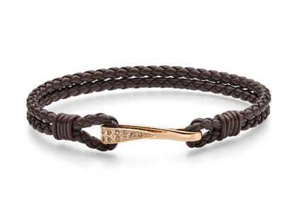 Leo Wittwer Lederarmband braun Roségold mit Brillanten 0,094ct – Armschmuck Armband in braun und aus 750 Rotgold und Leder.
