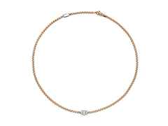 Fope Eka Tiny Collier Roségold 43cm mit 3 Weißgold-Ronden und Brillanten 0,18ct – Halsschmuck Collier aus 750 Rotgold, 750 Weißgold und und .