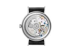 Nomos Glashütte Ludwig neomatik 36 Automatik Edelstahl weißes Zifferblatt schwarzes Lederband – Damenuhren Uhr ohne Datum aus Edelstahl. Das Gehäuse ist rund und silber. Das Lederarmband ist schwarz. Das Zifferblatt ist römisch Index und weiß. – Ansicht 5