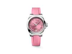 Longines Conquest Automatik Edelstahl 34mm rosafarbenes Zifferblatt rosafarbenes Kautschukband – Damenuhren Uhr mit Datum aus Edelstahl und Kautschuk. Das Gehäuse ist rund und silber. Das Kautschuk / Kunststoff / Silikon Armband ist rosa. Das Zifferblatt ist ein Index in rosa.