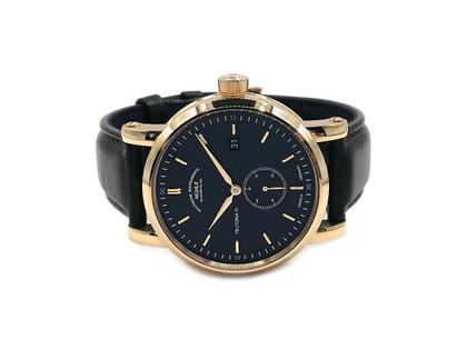 Mühle Glashütte Teutonia IV Kleine Sekunde Gold Limited Edition Automatik Gelbgold 41mm Lederband M1-44-22 Full Set Occasion Neu – Herrenuhren Uhr mit Datum aus 750 Gelbgold. Das Gehäuse ist rund und gelbgold. Das Lederarmband ist blau. Das Zifferblatt ist arabisch Index und blau.