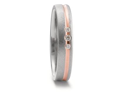 TitanFactory Titan & Edelmetall Damenring Nr. 67 Titan mit Rotgold und Brillanten – Ringe Trauring mit Besatz aus 750 Gelbgold, 750 Rotgold, Titan und und .