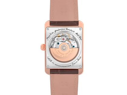 Frederique Constant Classics Carree Automatic Edelstahl roségold silbernes Zifferblatt braunes Lederband – Herrenuhren Uhr mit Datum aus Edelstahl, Leder, PVD beschichtet und vergoldet. Das Gehäuse ist rechteckig und roségold. Das Lederarmband ist braun. Das Zifferblatt ist ein Index in silber. – Ansicht 2