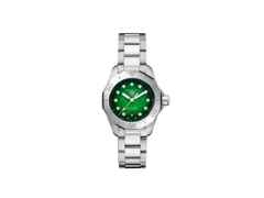TAG Heuer Aquaracer Professional 200 Date Automatik Edelstahl 30mm grünes Zifferblatt Metallband – Damenuhren Uhr mit Datum aus Edelstahl. Das Gehäuse ist rund und silber. Das Edelstahlarmband ist silber. Das Zifferblatt ist ein Index in grün.
