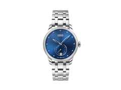 Union Glashütte Seris Automatik Edelstahl 36mm blaues Zifferblatt Metallband – Damenuhren Uhr mit Datum aus Edelstahl. Das Gehäuse ist rund und silber. Das Edelstahlarmband ist silber. Das Zifferblatt ist ein Index in blau.