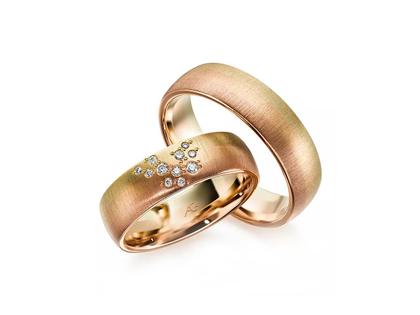 Gerstner Morgenröte Trauring Paar aus 585/- Gold mit Brillanten 0,088ct – Ringe Trauring mit Besatz aus 585 Gelbgold, 585 Rotgold und und .