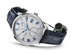 Glashütte Original Senator Chronometer Handaufzug Weißgold 42mm silbernes Zifferblatt blaues Lederband – Herrenuhren Uhr mit Datum aus 750 Weißgold und Leder. Das Gehäuse ist rund und silber. Das Lederarmband Kroko / Alligator ist blau. Das Zifferblatt ist römisch und silber. – Ansicht 3