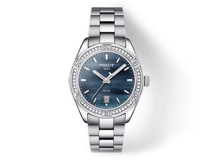 Tisso PR 100 Lady Sport Chic Edelstahl Perlmutt Diamanten
