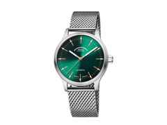 Mühle Glashütte Panova Grün Automatik Edelstahl 40mm Metallband – Herrenuhren Uhr ohne Datum aus Edelstahl. Das Gehäuse ist rund und silber. Das Edelstahlarmband ist silber. Das Zifferblatt ist ein Index in grün.