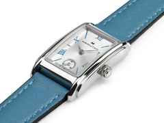 Hamilton Ardmore S Quarz Edelstahl silber Lederband türkis – Damenuhren Uhr ohne Datum aus Edelstahl und Leder. Das Gehäuse ist rechteckig und silber. Das Lederarmband ist blau. Das Zifferblatt ist römisch und silber. – Ansicht 2