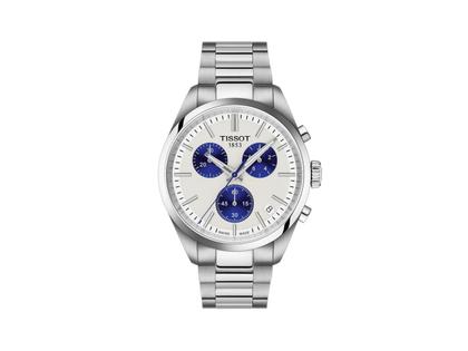 Tissot PR 100 Chronograph Quarz Edelstahl 40mm weißes Zifferblatt Metallband – Herrenuhren Chronograph aus Edelstahl. Das Gehäuse ist rund und silber. Das Edelstahlarmband ist silber. Das Zifferblatt ist ein Index in weiß.
