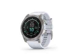 Garmin epix Pro Sapphire Titan 51 mm Kautschukband steinweiß – Herrenuhren Uhr Multifunktion aus DLC beschichtet, Kautschuk und Titan. Das Gehäuse ist rund und weiß. Das Kautschuk / Kunststoff / Silikon Armband ist weiß. Das Zifferblatt ist digital und schwarz. – Ansicht 4