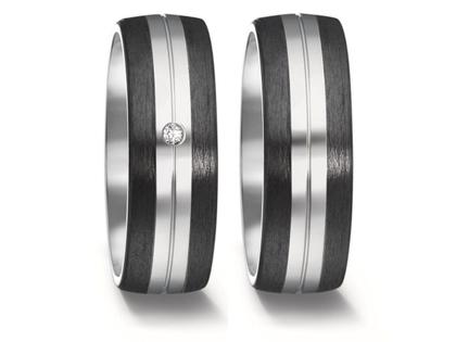 TitanFactory Carbon Titan Partnerringpaar 3 – Ringe Trauring mit Besatz aus Carbon, Titan und und .