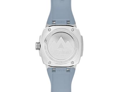 Alpina Alpiner Extreme Solarmetre Quarz Edelstahl 38mm blaues Zifferblatt blaues Kautschukband – Herrenuhren Uhr mit Datum aus Edelstahl und Kautschuk. Das Gehäuse ist rund und silber. Das Kautschuk / Kunststoff / Silikon Armband ist blau. Das Zifferblatt ist ein Index in blau. – Ansicht 3