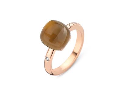 Bigli Mini Sweety "Vintage Cognac" Ring Roségold Gr. M mit Brillant 0,020ct – Ringe Ring mit Besatz aus 750 Rotgold.