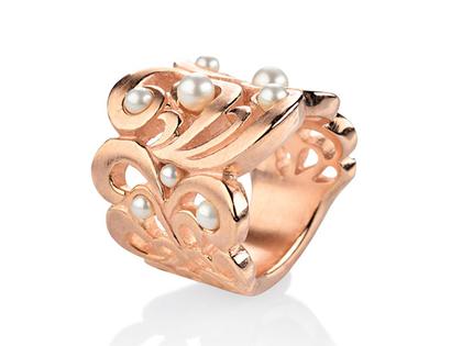 Drachenfels Design Perlentau Ring weit rosé – Ringe Ring aus 925 Silber und und vergoldet.