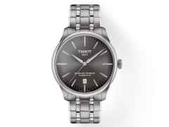 Tissot Chemin des Tourelles Powermatic 80 Automatik Edelstahl 39mm graues Zifferblatt Metallband – Herrenuhren Uhr mit Datum aus Edelstahl. Das Gehäuse ist rund und silber. Das Edelstahlarmband ist silber. Das Zifferblatt ist ein Index in grau.