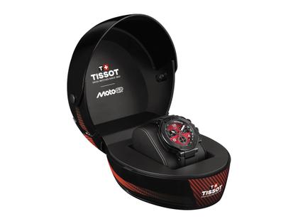 Tissot T-Race MotoGP                    2026 Chronograph Limited Edition Quarz Edelstahl 45mm schwarz-rotes Zifferblatt schwarzes Silikonband – Herrenuhren Chronograph aus Edelstahl und PVD beschichtet. Das Gehäuse ist rund und schwarz. Das Kautschuk / Kunststoff / Silikon Armband ist schwarz. Das Zifferblatt ist ein Index in schwarz. – Ansicht 7