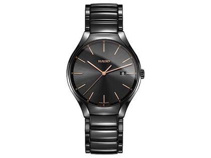 Herrenuhren Uhr mit Datum aus Keramik. Das Gehäuse ist rund und schwarz. Das Keramikarmband ist schwarz. Das Zifferblatt ist ein Index in schwarz.