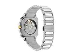 Gucci G-Flat Quarz Edelstahl 36mm silbernes Zifferblatt Metallband YA166403 – Herrenuhren Uhr mit Datum aus Edelstahl und vergoldet. Das Gehäuse ist rechteckig und silber-gelbgold. Das Edelstahlarmband ist silber. Das Zifferblatt ist römisch Index und grau. – Ansicht 2