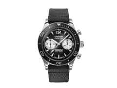 Union Glashütte Noramis Chronograph Sport Automatik Edelstahl 43mm graues Zifferblatt schwarzes Textilband – Herrenuhren Chronograph aus Edelstahl und Keramik. Das Gehäuse ist rund und silber. Das Textilarmband ist schwarz. Das Zifferblatt ist arabisch Index und anthrazit.