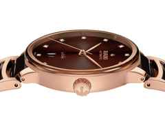 Rado Centrix Diamonds Automatik Edelstahl Roségold-PVD 39,5mm braunes Zifferblatt mit Brillanten Metallband – Herrenuhren Uhr mit Datum aus Edelstahl, Keramik und PVD beschichtet. Das Gehäuse ist rund und roségold. Das Keramikarmband ist braun. Das Zifferblatt ist ein Index in braun. – Ansicht 3