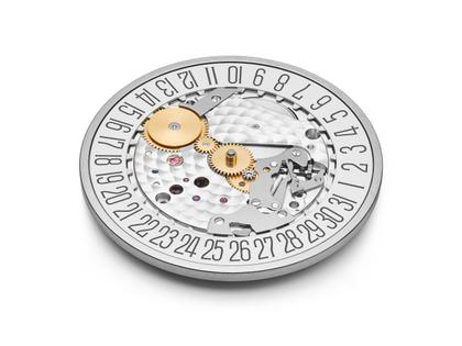 Nomos Glashütte Tangente 38 Datum "175 Years Watchmaking - Bubblegum" Handaufzug Edelstahl rosa Zifferblatt graues Textilband Glasboden – Herrenuhren Uhr mit Datum aus Edelstahl. Das Gehäuse ist rund und silber. Das Textilarmband ist grau. Das Zifferblatt ist arabisch Index und rosa. – Ansicht 8
