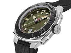 Alpina Seastrong Diver Extreme Automatik Edelstahl 39mm grünes Zifferblatt schwarzes Kautschukband – Herrenuhren Uhr mit Datum aus Edelstahl, Kautschuk und Titan. Das Gehäuse ist rund und silber. Das Kautschuk / Kunststoff / Silikon Armband ist schwarz. Das Zifferblatt ist ein Index in grün. – Ansicht 2