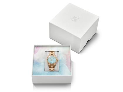 Oris Divers Sixty-Five Cotton Candy Automatik Bronze 38mm blaues Zifferblatt Metallband – Damenuhren Uhr mit Datum aus Bronze. Das Gehäuse ist rund und roségold. Das Metallarmband ist roségold. Das Zifferblatt ist ein Index in blau. – Ansicht 6