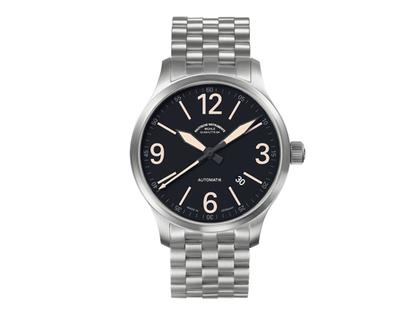 Mühle Glashütte Terranaut III Trail Herrenuhr mit Datum Metallband – Herrenuhren Uhr mit Datum aus Edelstahl und Leder. Das Gehäuse ist rund und silber. Das Edelstahlarmband ist silber. Das Zifferblatt ist arabisch und schwarz.