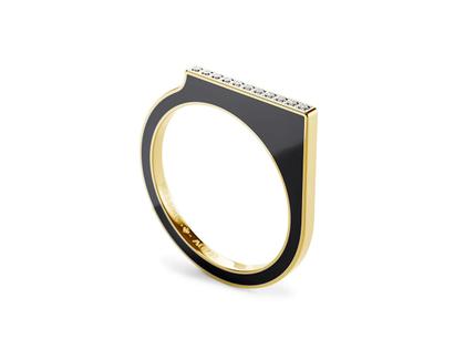Niessing Setario Square Ring Classic Yellow mit schwarz-weißer Emaille mit Brillanten – Ringe Ring aus 750 Gelbgold, Emaille und und .
