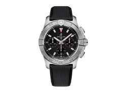 Breitling Avenger B01 Chronograph 42 Automatik Edelstahl 42mm schwarzes Zifferblatt schwarzes Lederband – Herrenuhren Chronograph aus Edelstahl und Leder. Das Gehäuse ist rund und silber. Das Lederarmband ist schwarz. Das Zifferblatt ist ein Index in schwarz.