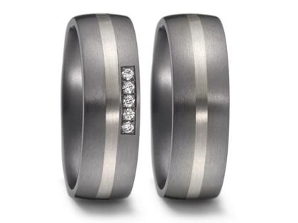 TeNo Partnerringe aus Tantal und Palladium 7,0mm gewölbt mit Brillanten 0,050ct – Ringe Ring mit Besatz in grau und aus 500 Palladium und Tantal.
