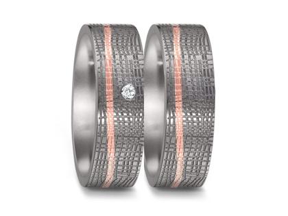 TeNo Partnerringe aus Tantal und Rotgold 6,0mm gerade mit Brillant 0,020ct – Ringe Ring mit Besatz aus 750 Rotgold, Tantal und und .