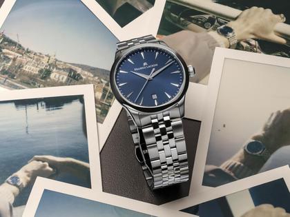 Maurice Lacroix 1975 Quarz Edelstahl 39mm blaues Zifferblatt Metallband – Herrenuhren Uhr mit Datum aus Edelstahl. Das Gehäuse ist rund und silber. Das Edelstahlarmband ist silber. Das Zifferblatt ist ein Index in blau. – Ansicht 3