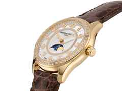 Frederique Constant Classics Elegance Luna Automatik Edelstahl 36mm weißes Zifferblatt braunes Lederband – Damenuhren Uhr ohne Datum aus Edelstahl, Leder und PVD beschichtet. Das Gehäuse ist rund und silber. Das Lederarmband ist braun. Das Zifferblatt ist arabisch und weiß. – Ansicht 2