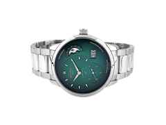 Glashütte Original PanoMaticLunar Automatik Edelstahl 40mm grün Metallband 1-90-02-13-32-70 Full Set Occasion Neu – Herrenuhren Uhr mit Datum aus Edelstahl. Das Gehäuse ist rund und silber. Das Edelstahlarmband ist silber. Das Zifferblatt ist arabisch Index und grün.