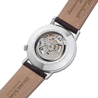 Bruno Söhnle Glashütte Rondo Herrenuhr   Automatik Edelstahl schwarzes Zifferblatt schwarzes Lederband – Herrenuhren Uhr mit Datum aus Edelstahl. Das Gehäuse ist rund und silber. Das Lederarmband ist schwarz. Das Zifferblatt ist arabisch Index und schwarz. – Ansicht 4