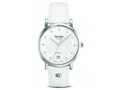 Bruno Söhnle Glashütte Automatik Fenna weiß Brillant Lederband – Damenuhren Uhr mit Datum aus Edelstahl. Das Armband ist ein Lederarmband. Der Zifferblatt ist ein Index.