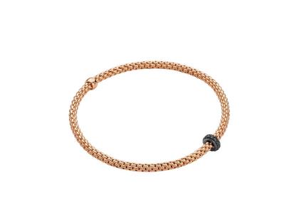 Fope Prima Flex'It Men Armband Roségold M mit Weißgoldronde und schwarzen Brillanten 0,200ct flexibel – Armschmuck Armband aus 750 Rotgold, 750 Weißgold und und .
