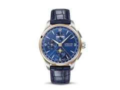 Union Glashütte Belisar Chronograph Mondphase Automatik Edelstahl 42mm blaues Zifferblatt blaues Lederband – Herrenuhren Chronograph aus 750 Rotgold, Edelstahl und Leder. Das Gehäuse ist rund und silber. Das Lederarmband ist blau. Das Zifferblatt ist arabisch Index und blau.