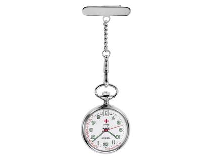Tissot T-Pocket Taschenuhr Infirmière Quarz Messing rhodiniert 30,1mm weißes Zifferblatt – Taschenuhren Quarz Taschenuhr aus Messing und rhodiniert. Das Gehäuse ist rund und silber. Das Armband ist silber. Das Zifferblatt ist arabisch und weiß.