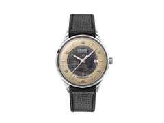 Union Glashütte Noramis Datum Deutschland Klassik 2022 Limitierte Edition Automatik Edelstahl 40mm beiges Zifferblatt schwarzes Lederband – Herrenuhren Uhr mit Datum aus Edelstahl. Das Gehäuse ist rund und silber. Das Lederarmband ist schwarz. Das Zifferblatt ist arabisch Index und beige.