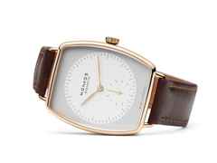 Nomos Glash ütte Lux Hermelin Handaufzug Roségold 38,5mm weiß-graues Zifferblatt braunes Lederband – Damenuhren Uhr ohne Datum aus 750 Rotgold. Das Gehäuse ist sonstige Form und roségold. Das Lederarmband ist braun. Das Zifferblatt ist ein Index in grau. – Ansicht 4