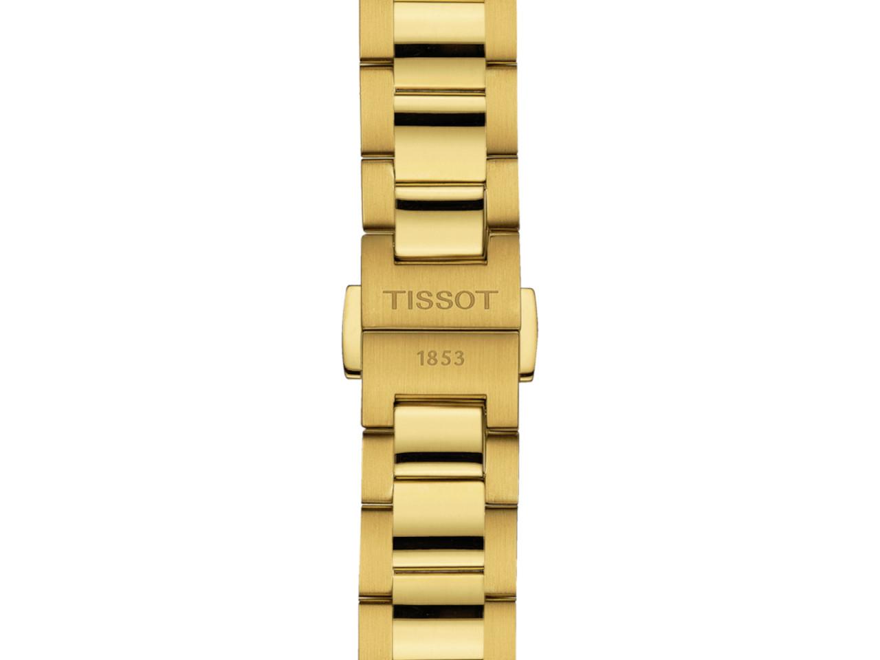 Tissot PR 100 Quarz Edelstahl gelbgoldfarben beschichtet 34mm gelbgoldfarbenes Zifferblatt Metallband gelbgoldfarben beschichtet – Damenuhren Uhr mit Datum aus Edelstahl und PVD beschichtet. Das Gehäuse ist rund und gelbgold. Das Edelstahlarmband ist gelbgold. Das Zifferblatt ist ein Index in gelbgold. – Ansicht 4